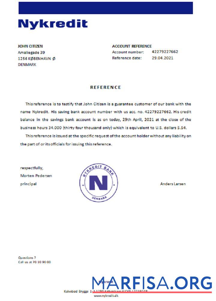 Printable Denmark Nykredit reference download for verification